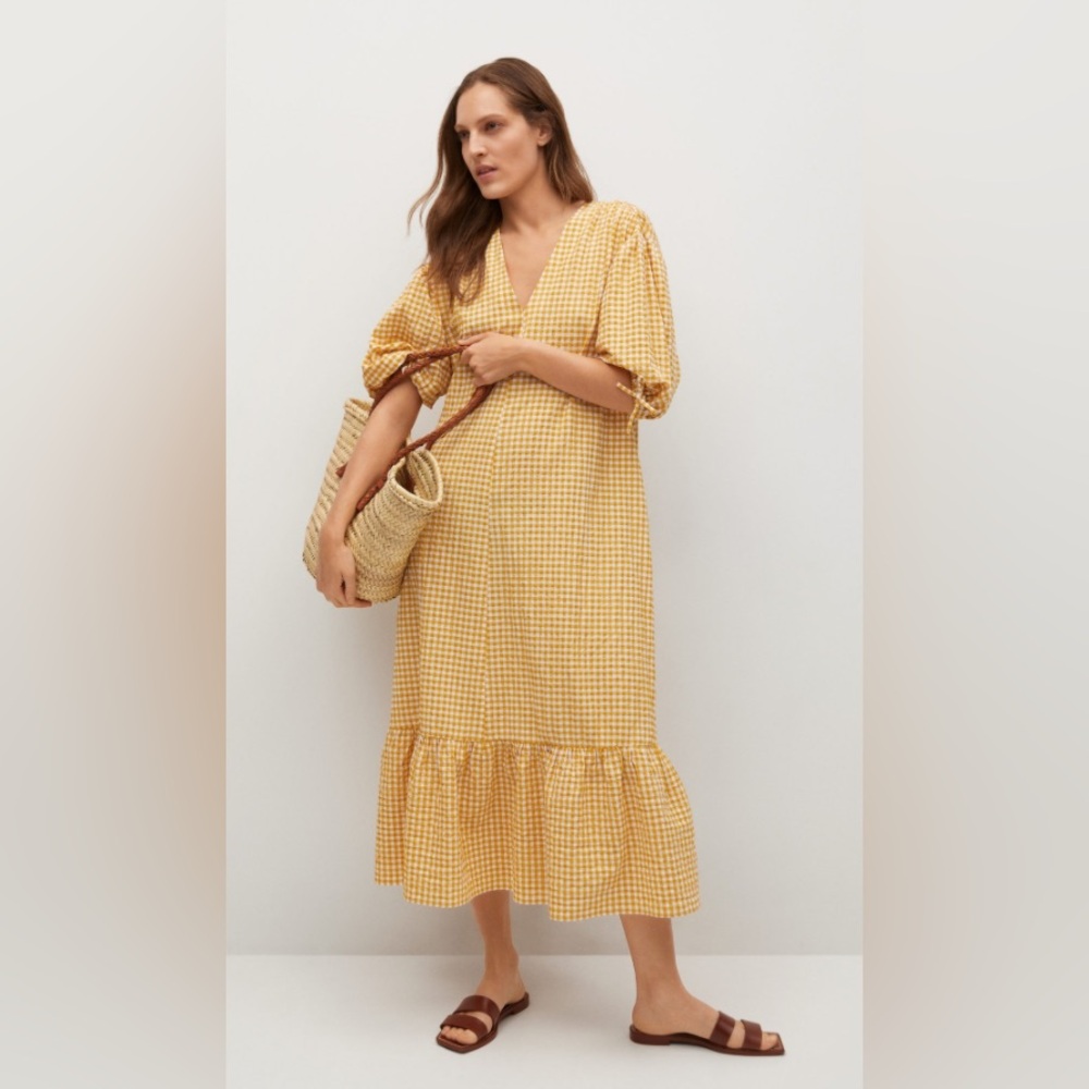 Mango Yellow Gingham Maxi Dress